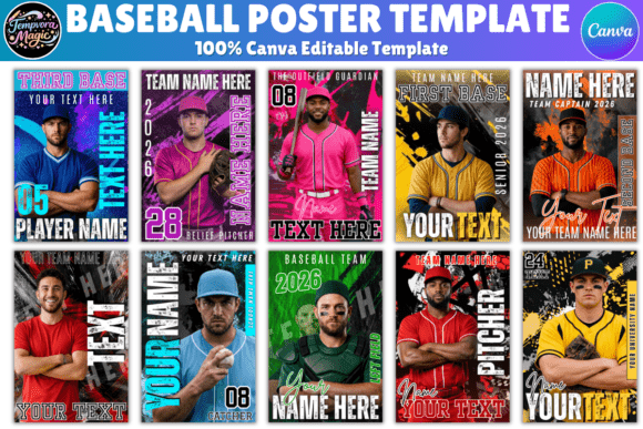 Download Baseball Poster Canva Editable Bundle - Editable bundle Collection