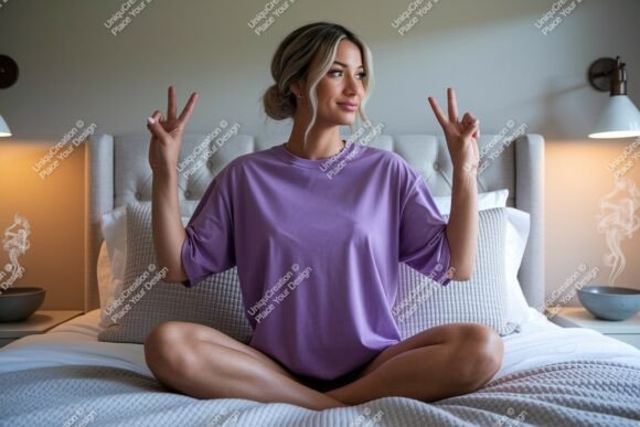 Download Woman Peace Sign Bedroom Mockup Image - Bedroom mockup Collection
