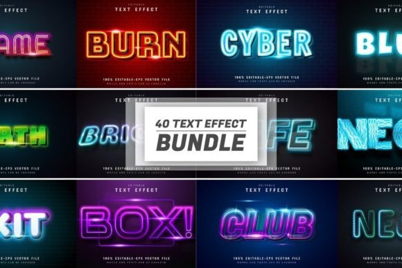 Download 40 Neon Text Effect Editable Bundle - Editable bundle Collection